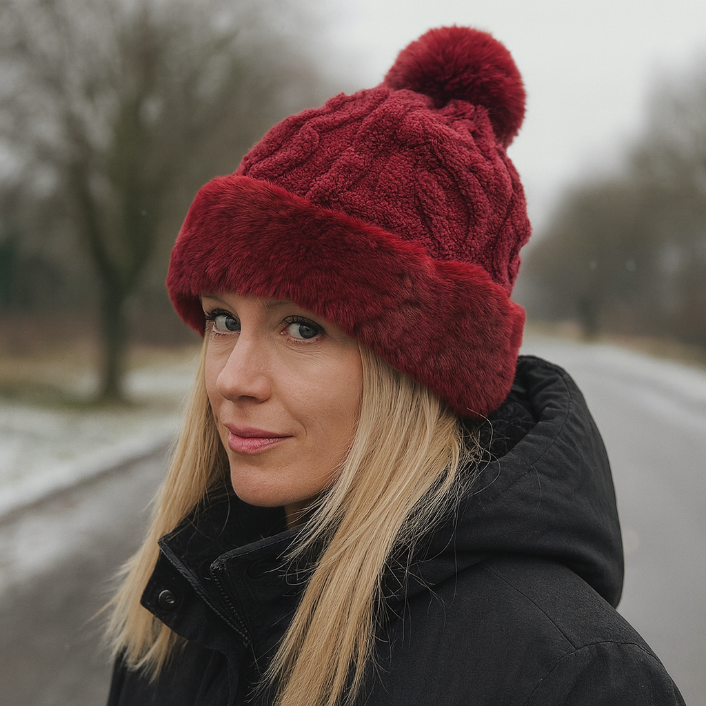 Women's Faux Fur Winter Pom Pom Hat SUPER SOFT SUPER COZY Plush warm lining inside