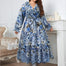 Ladies Long Dress Chiffon Ruffle Long Dress With Large Flowers Contrast Pattern Size Fits 12-24 Plus Size