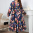 Ladies Long Dress Chiffon Ruffle Long Dress With Large Flowers Contrast Pattern Size Fits 12-24 Plus Size