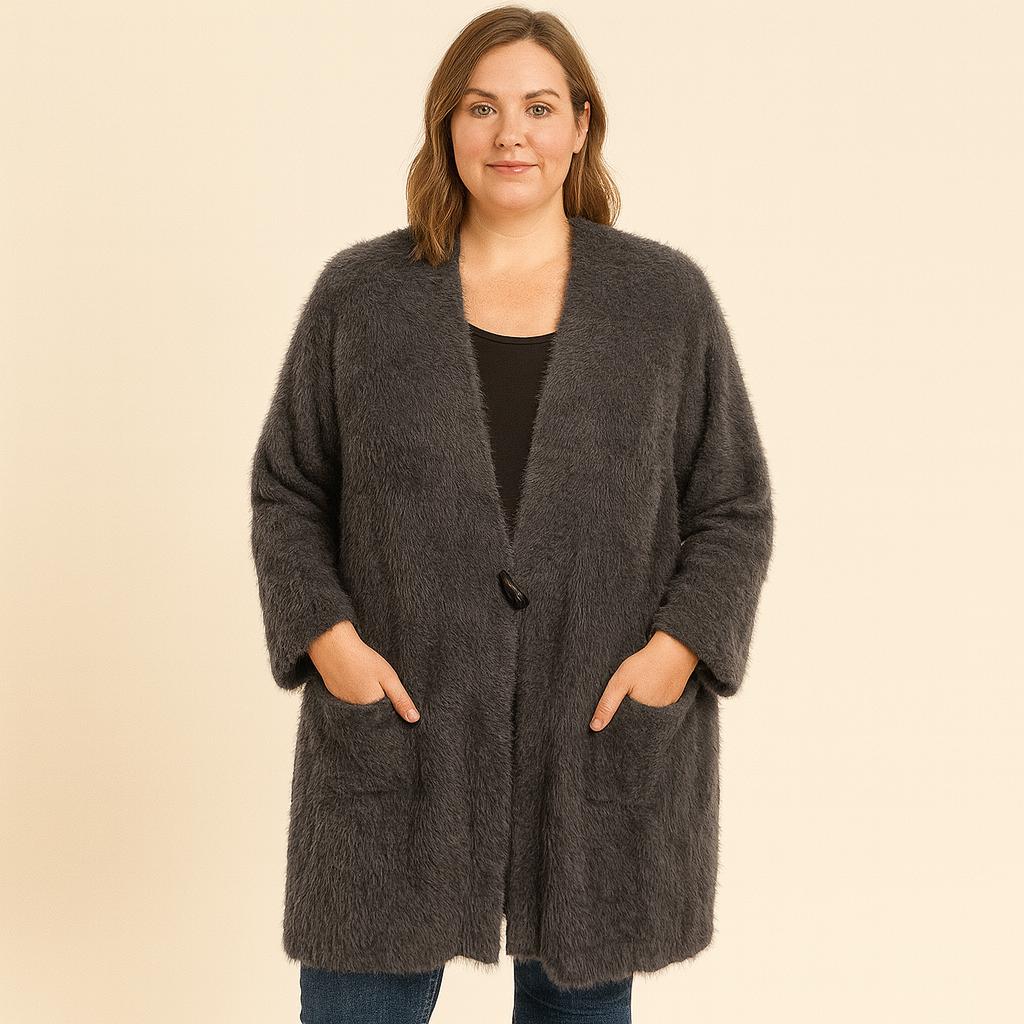 Super Soft Fluffy Long Cardigan – V-Neck Toggle Button