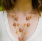 Double Layer Heart Pendant Necklace with Beads – Gold Chain