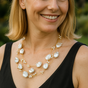 Layered Baroque Pearl & Faux Pearl Cluster Necklace with Gold Chains