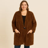 Super Soft Fluffy Long Cardigan – V-Neck Toggle Button