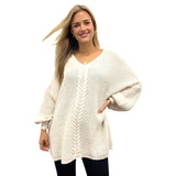 KNITTED JUMPER COCOON SHAPE CHUNKY CABLE KNITTED OVERSIZED JUMPER BISHOP SLEEVES