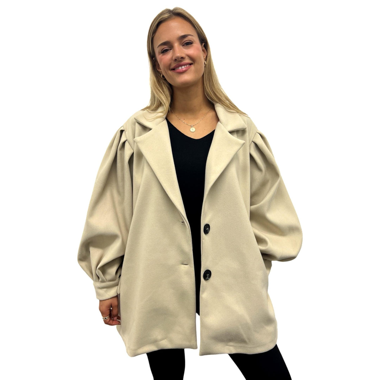 PUFF SLEEVES WOOLEN PEA COAT SUPER SOFT X-LARGE PUFF SLEEVES SHORT COAT