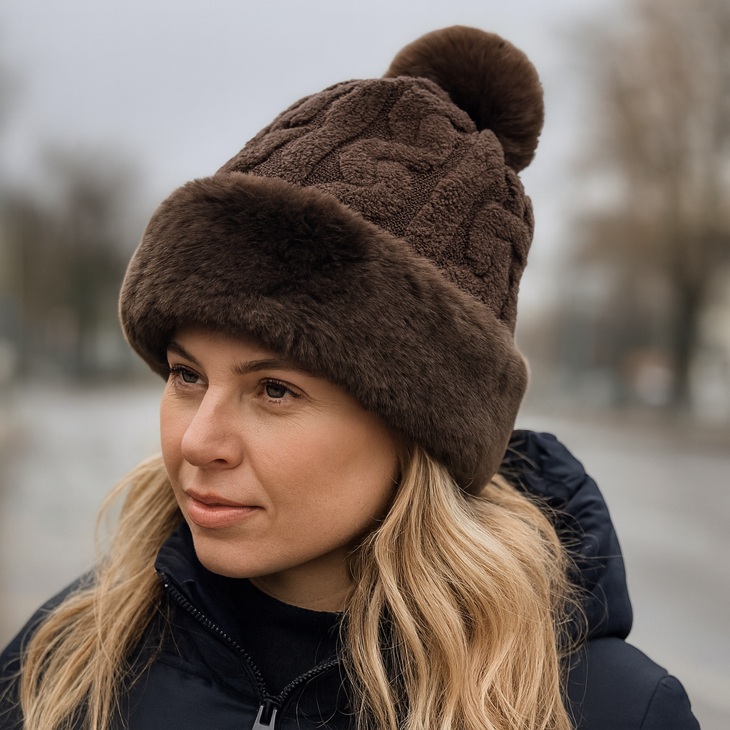 Women's Faux Fur Winter Pom Pom Hat SUPER SOFT SUPER COZY Plush warm lining inside