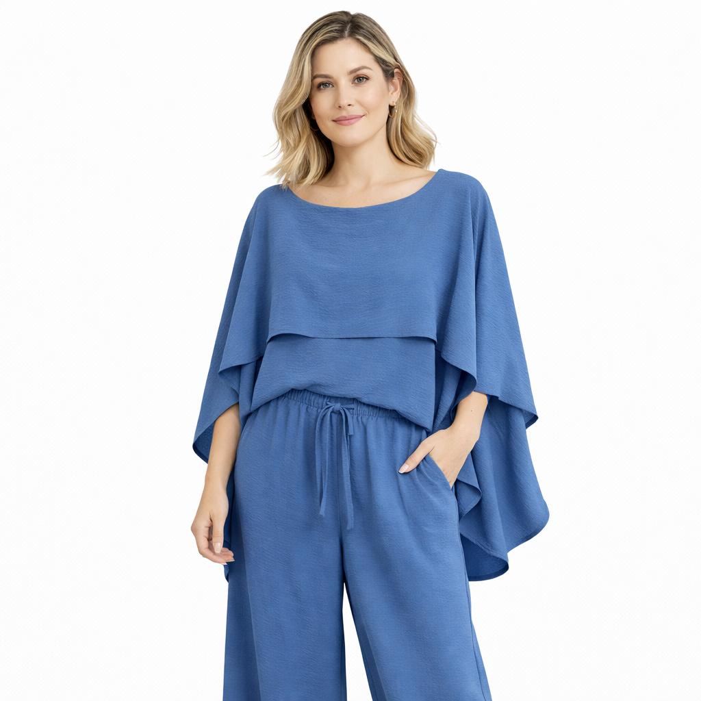 Cape Butterfly Top & Wide Leg Pants Co-Ord Set – Plus Size
