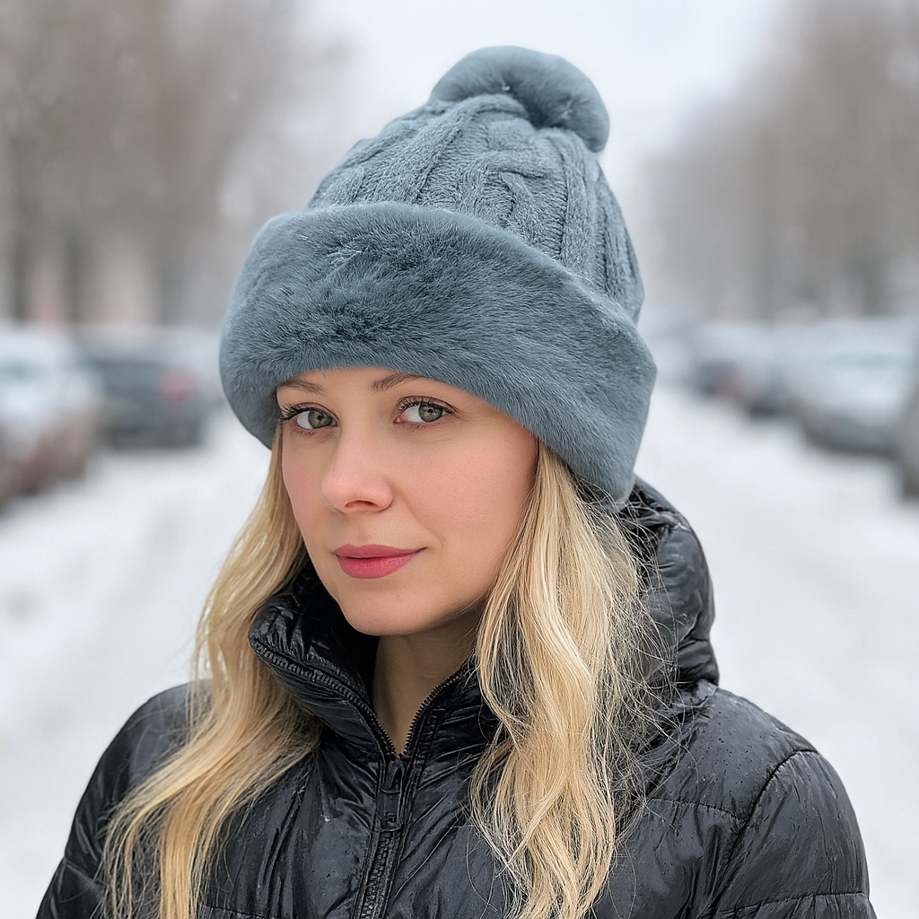 Women's Faux Fur Winter Pom Pom Hat SUPER SOFT SUPER COZY Plush warm lining inside