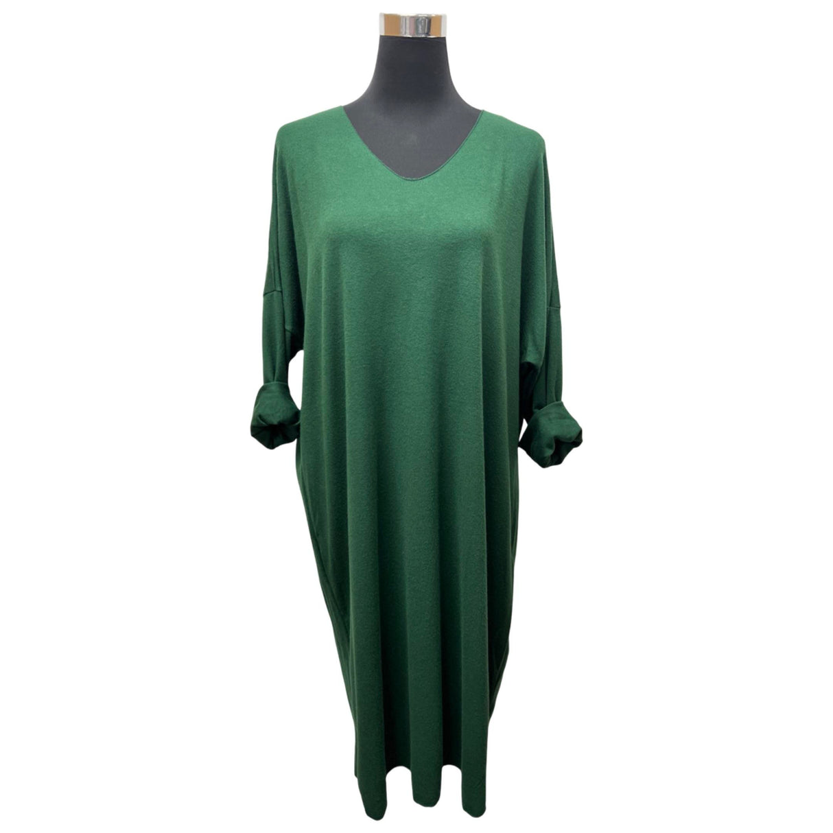 KNITTED MIDI DRESS LADISE BATWING COCOON SHAPE V-NECK FINE KNITTED TOP DRESS