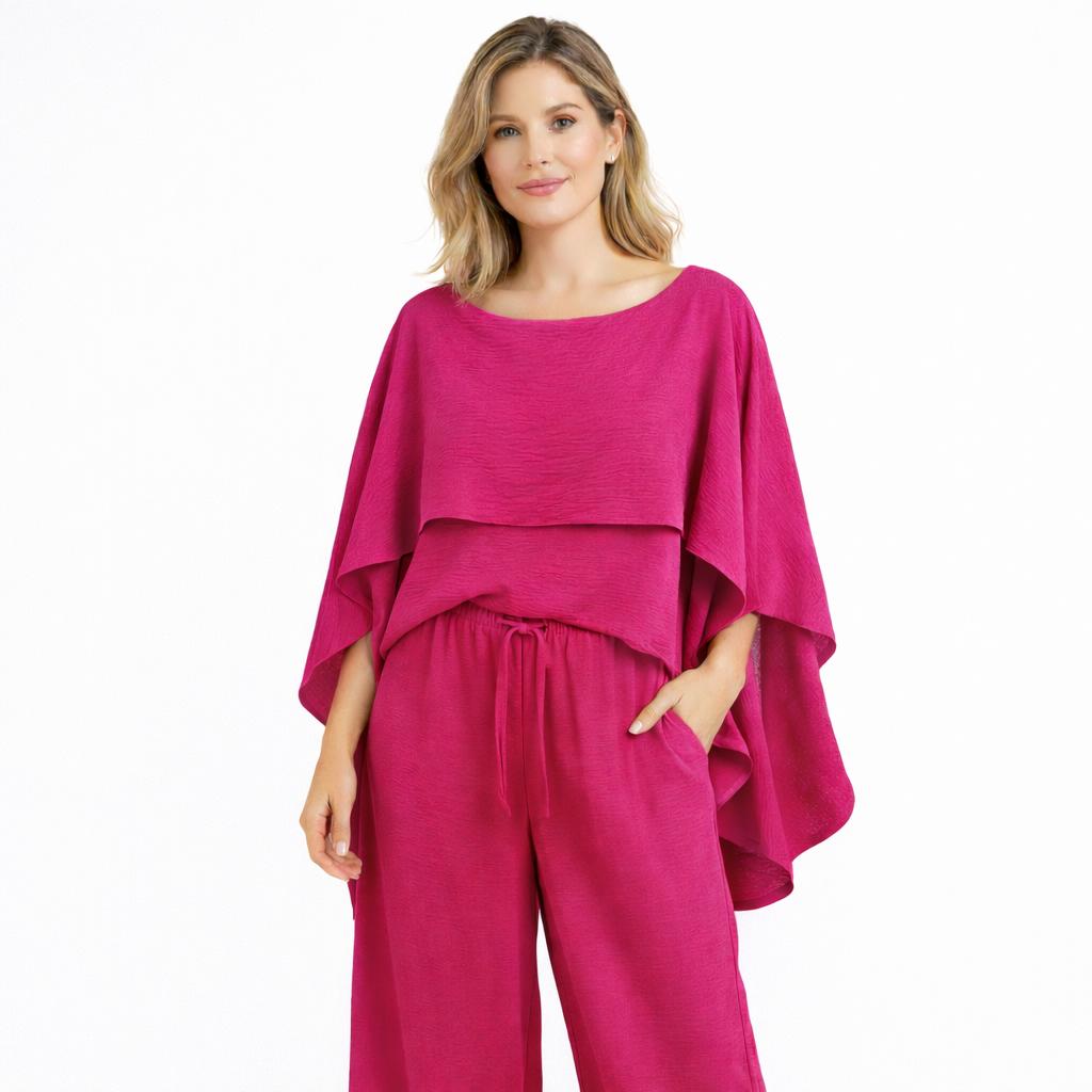Cape Butterfly Top & Wide Leg Pants Co-Ord Set – Plus Size