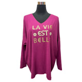 KNITTED TOP LA VIE SLOGAN BATWING SLEEVES COCOON SHAPE SUPER STRETCHY SOFT TOUCH KNITTED SWEATER