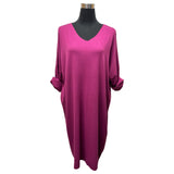 KNITTED MIDI DRESS LADISE BATWING COCOON SHAPE V-NECK FINE KNITTED TOP DRESS