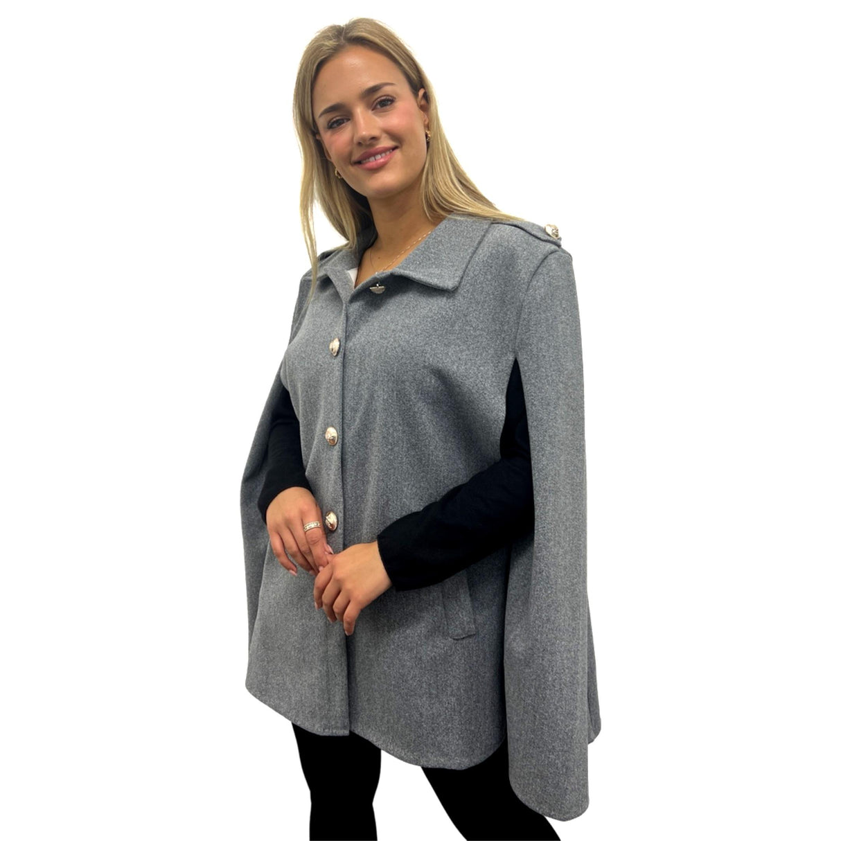 CAPE COZY COAT EVERYDAY LADIES WOOLEN CAPE COAT BUTTON FASTEN SUPER STYLISH