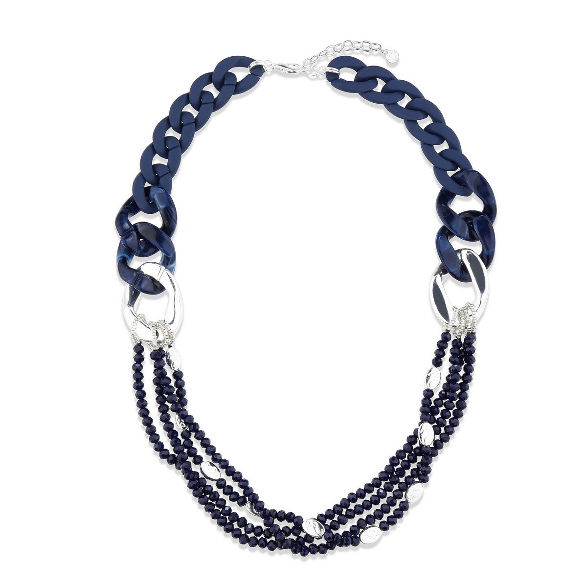 Navy Chain Link Beaded Long Necklace YD22016NVY