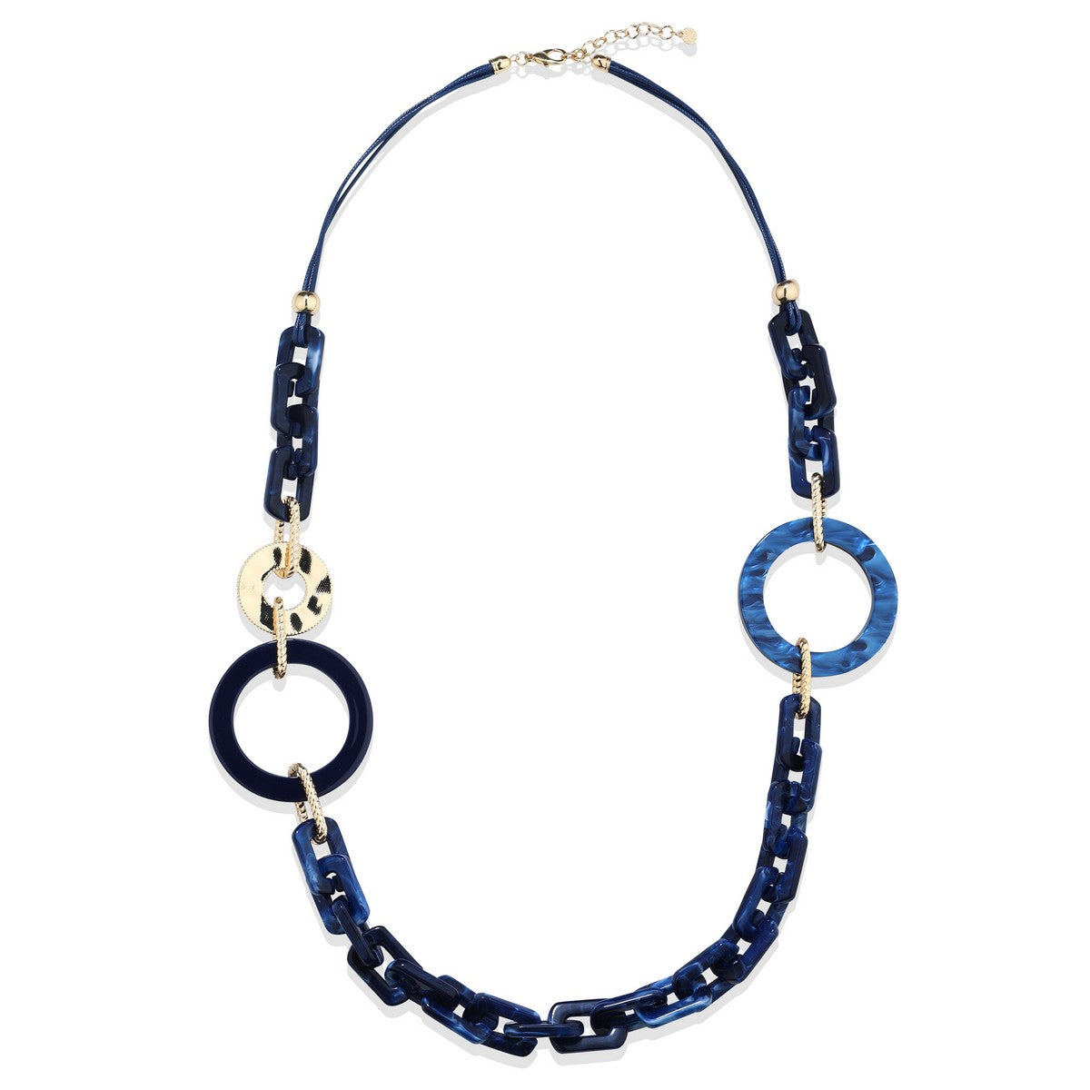 Blue Long Necklace with Ring Links YD22067BLU