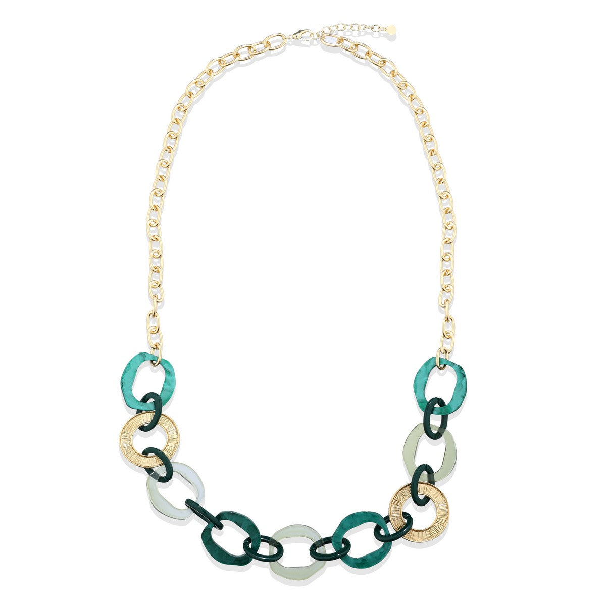 Green Link Necklace with Gold Chain YD22072GRN