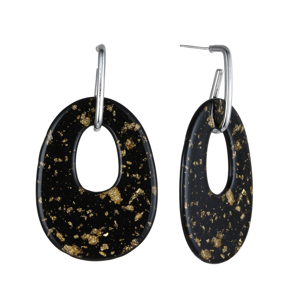 Large Black Fashion Earrings with Gold Foil YD22802SLR