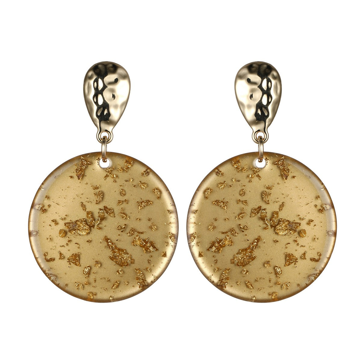 Gold Foil Round Disk Dangly Earrings YD22814LPD