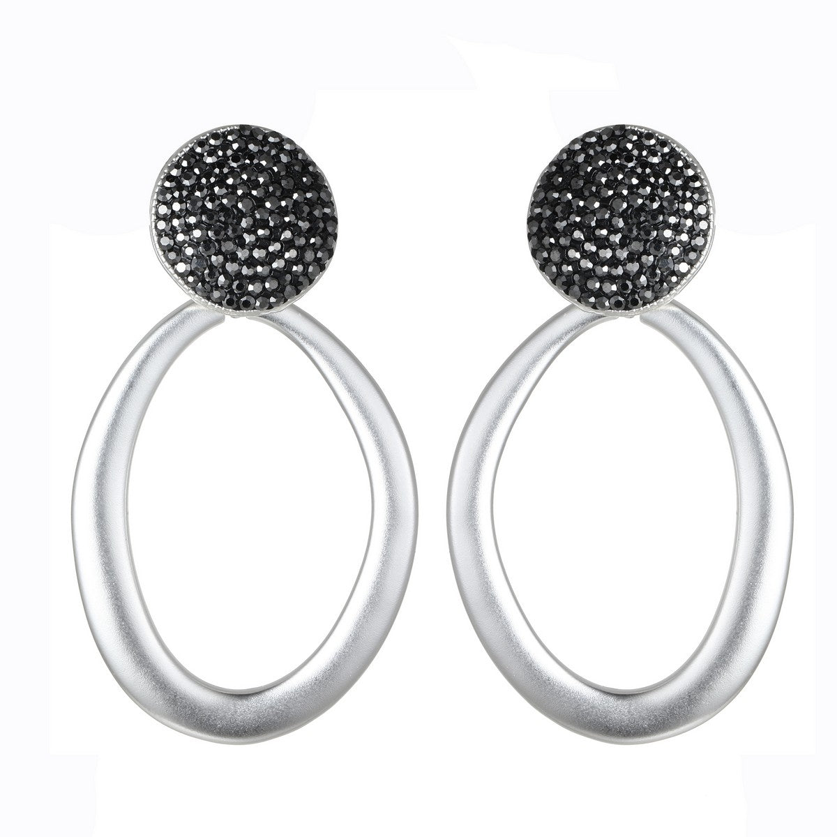 Simple Silver Oval Earrings with Diamante Details YD22815SLR
