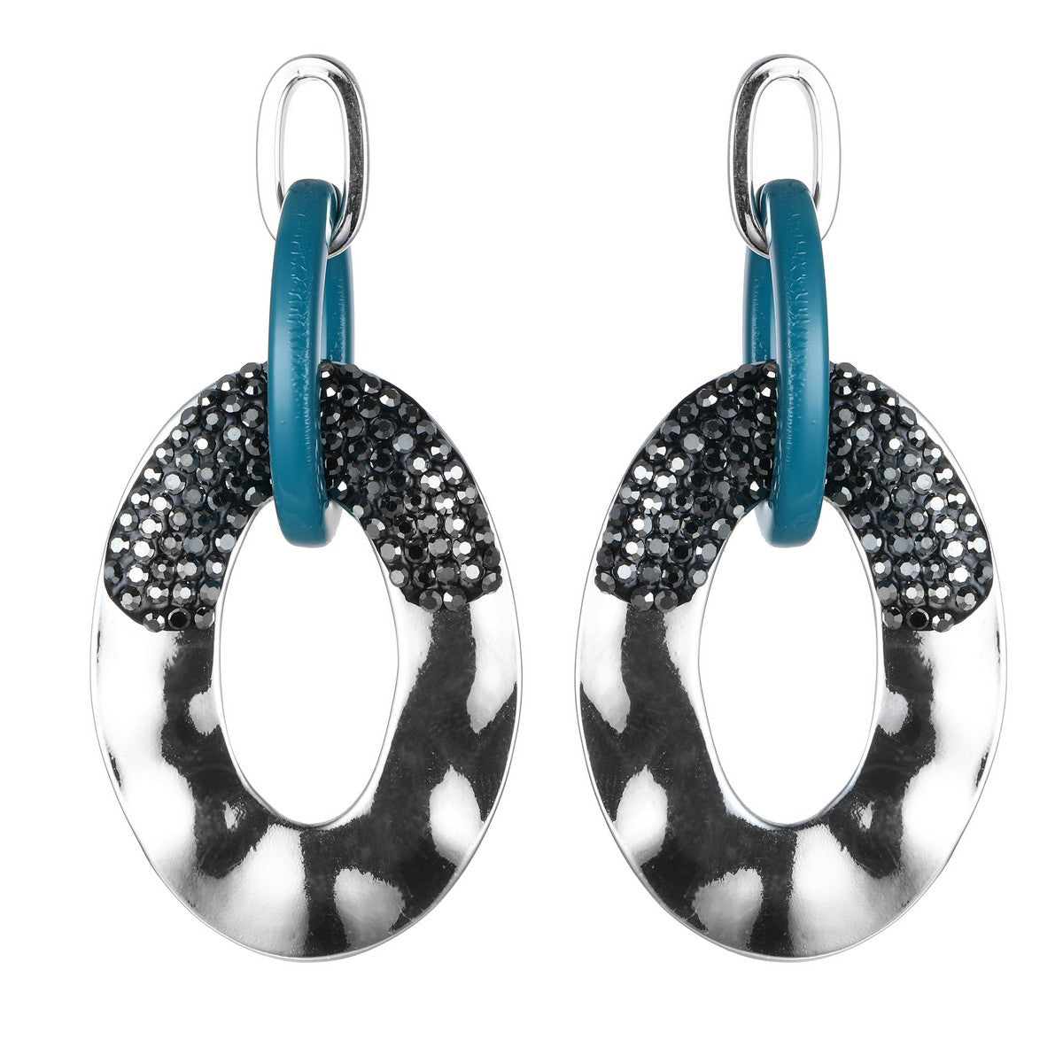 Silver & Blue Colourful Fashion Earrings with Diamantes YD22817SLR