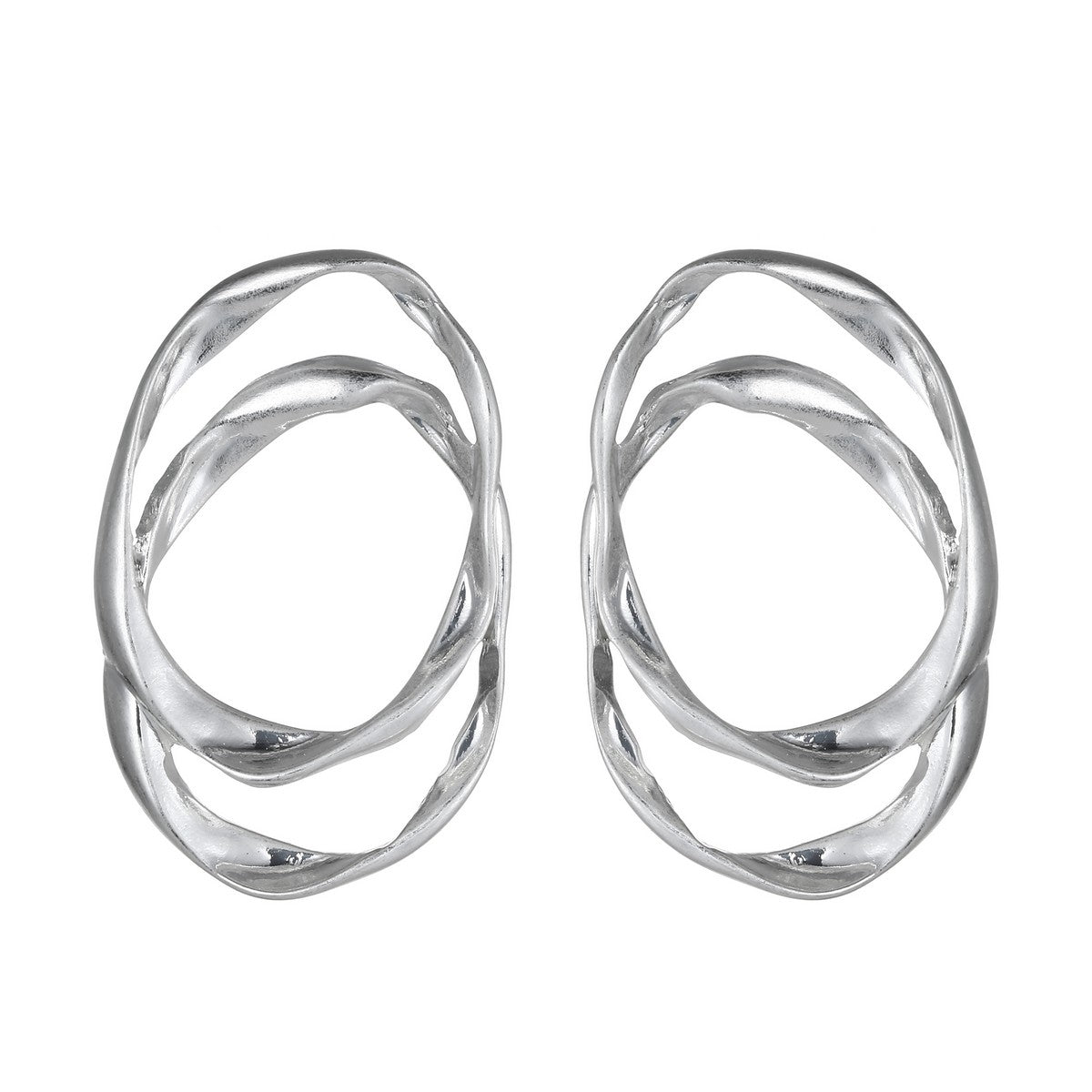 Silver Layered Oval Hoop Stud Earrings YD22829SLR