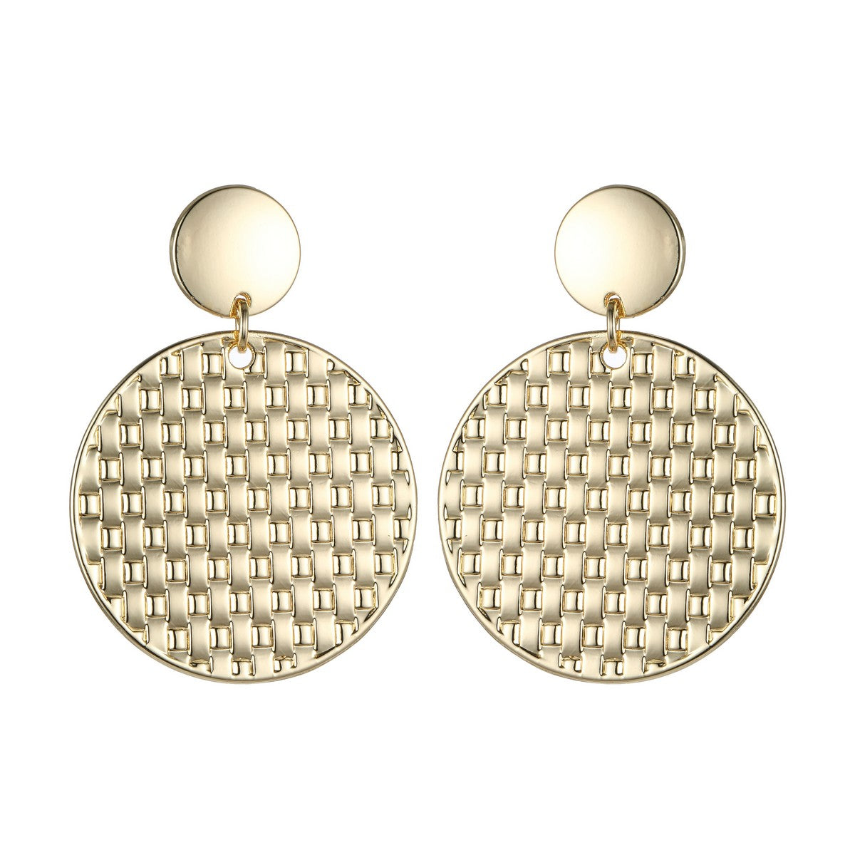 Gold Textured Round Disk Dangly Earrings YD22830MIX