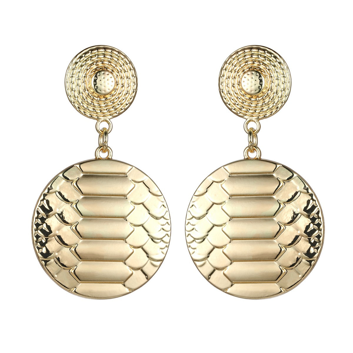 Gold Scale Textured Disc Dangly Earrings YD22831YGD