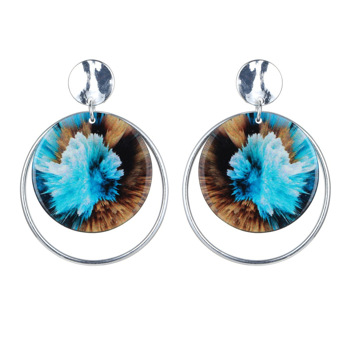 Blue Splash Colourful Fashion Earrings with Silver Hoop YD22850BLU