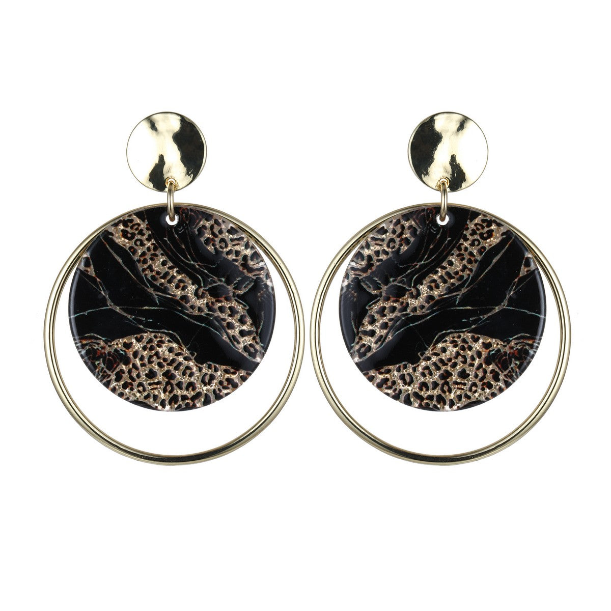 Black Leopard Print Fashion Earrings with Hoop YD22850LPD