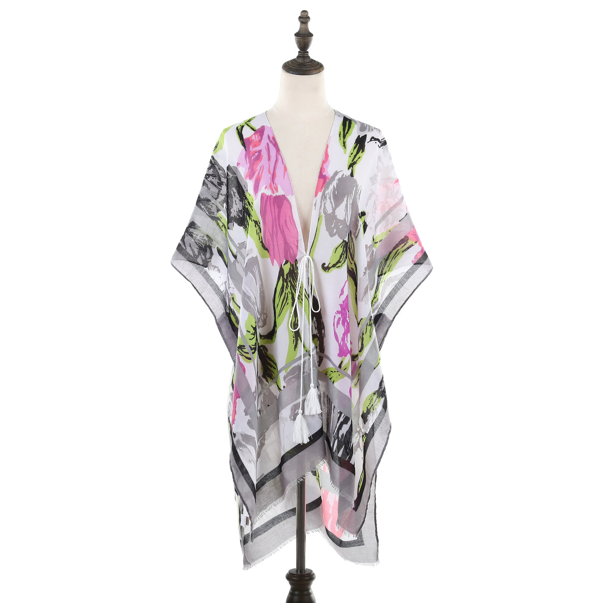 Floral Design Kimono with Border - Black JYF13001BLK