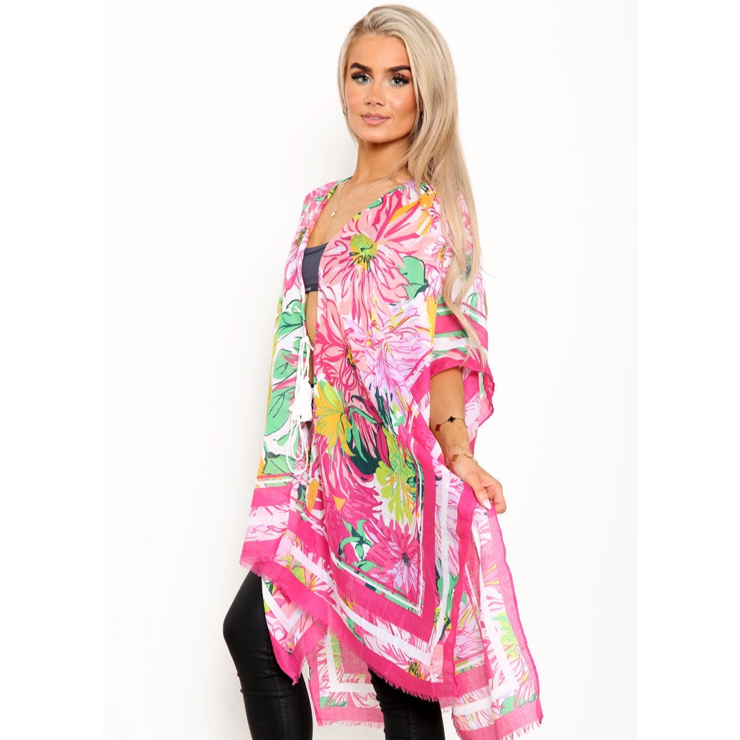 Vibrant Floral Summer Kimono - Pink JYF13002PNK