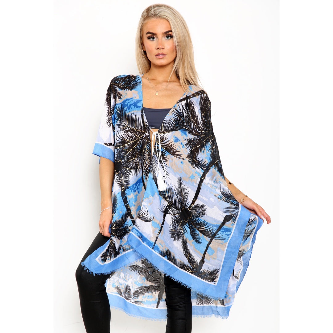 Tropical Leaves Kimono - Blue JYF13004BLU