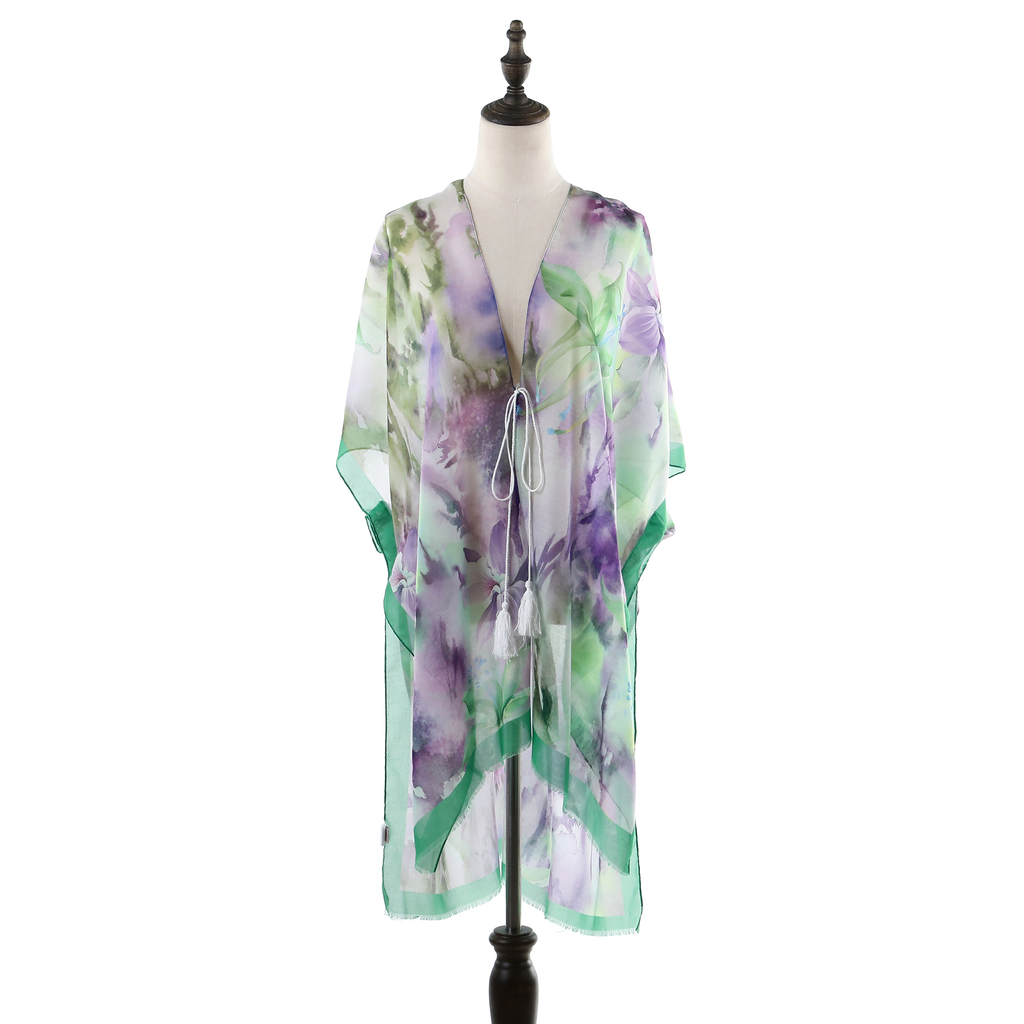 Tie-Dye Look Floral Kimono - Green JYF13013GRN