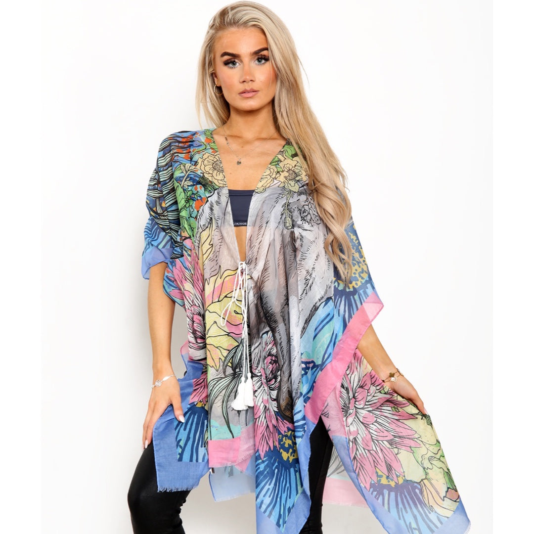 Large Mixed Leaves Kimono - Green JYF13015GRN