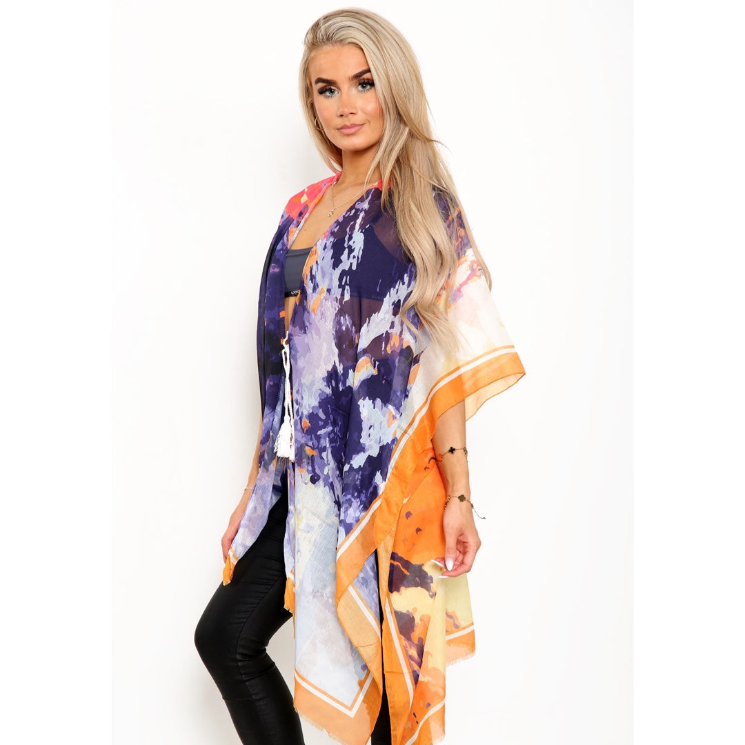 Multicolour Kimono with Border - Blue JYF13018BLU