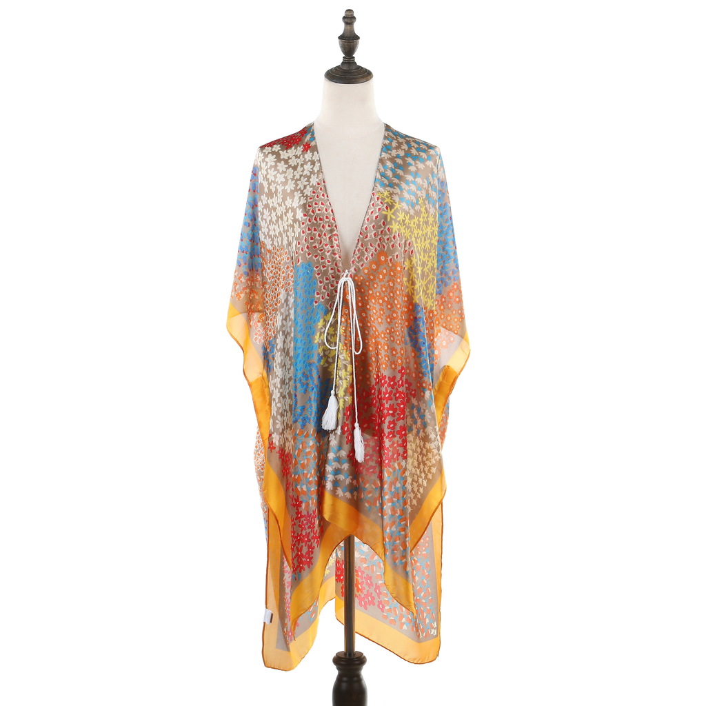 Small Floral Print Silk Kimono - Orange JYF13021ORG