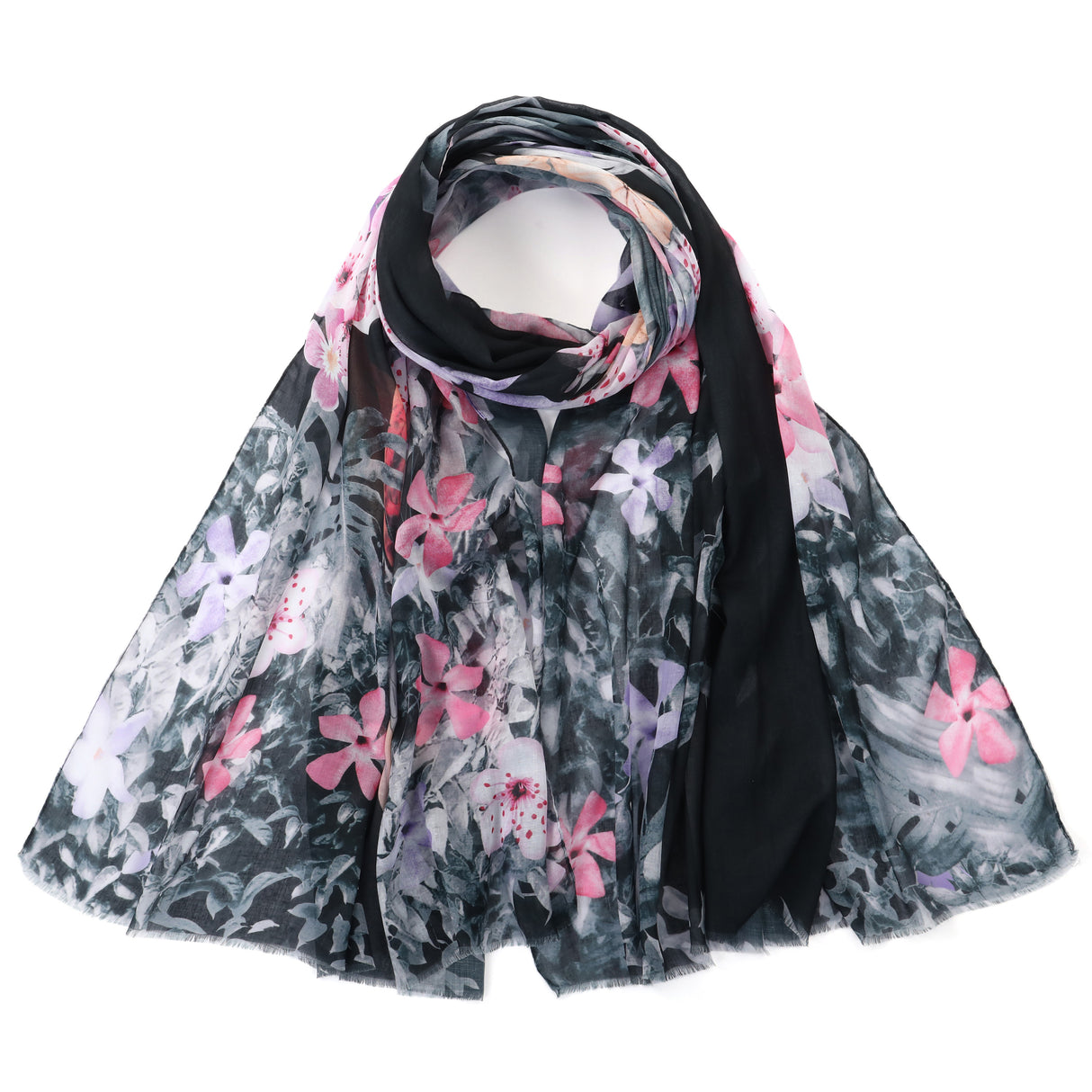 Vibrant Lily Flower Scarf - Black  JYF135010BLK