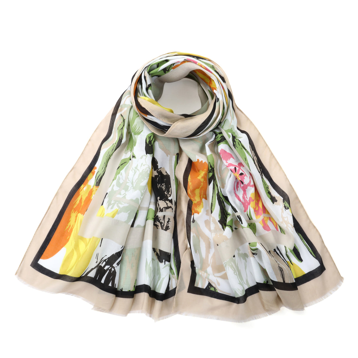 Beige & Yellow Tulip Print Scarf   JYF135014YEL