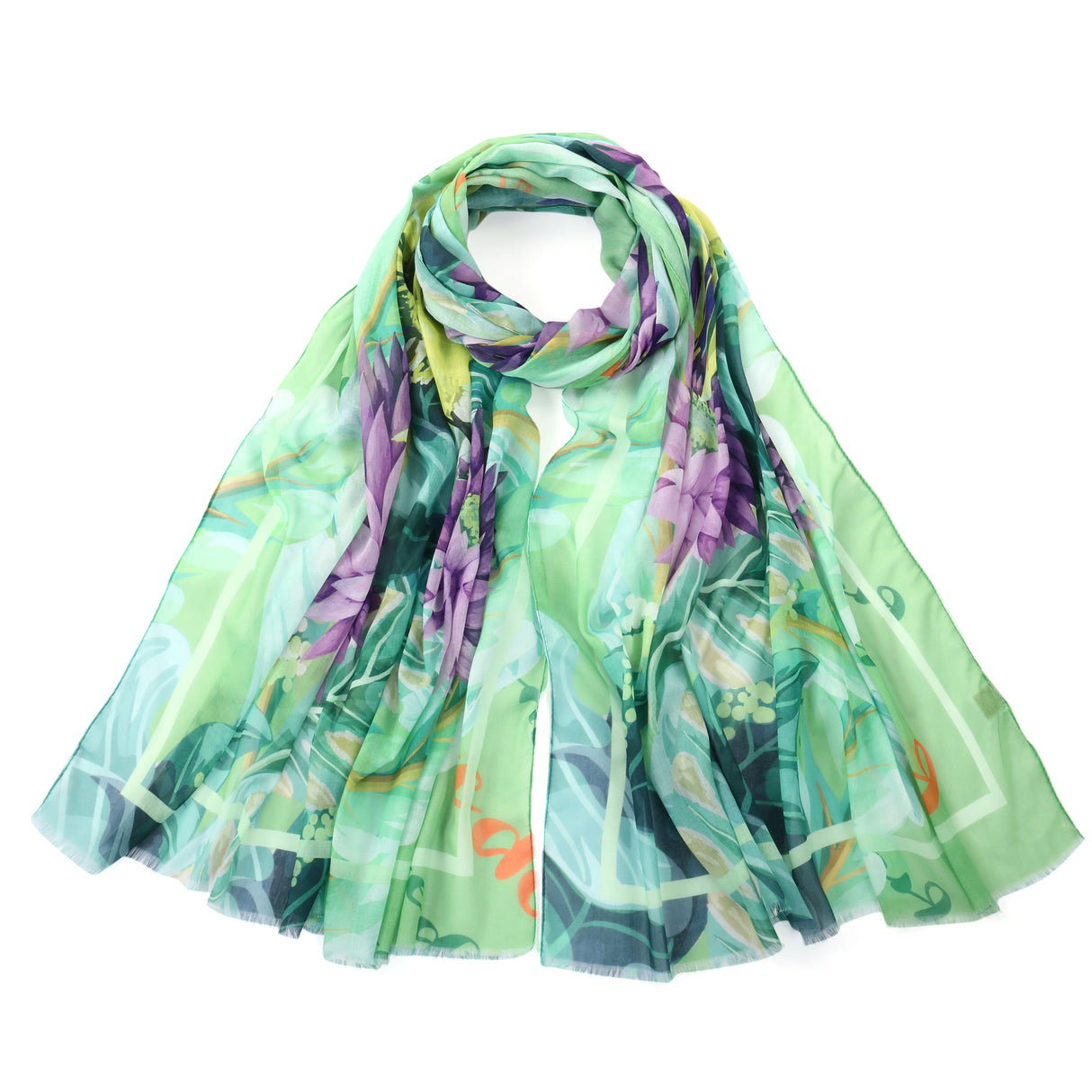 Green & Purple Parrot  Print Scarf  JYF135015GRN