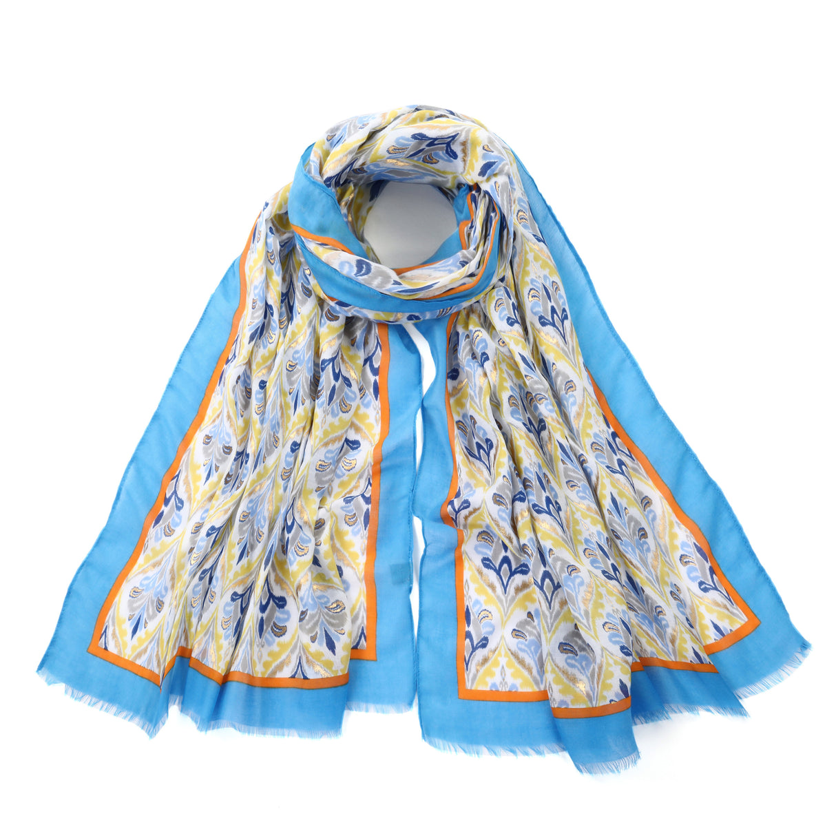 Quatrefoil Print Bordered Scarf - Blue JYF13507BLU