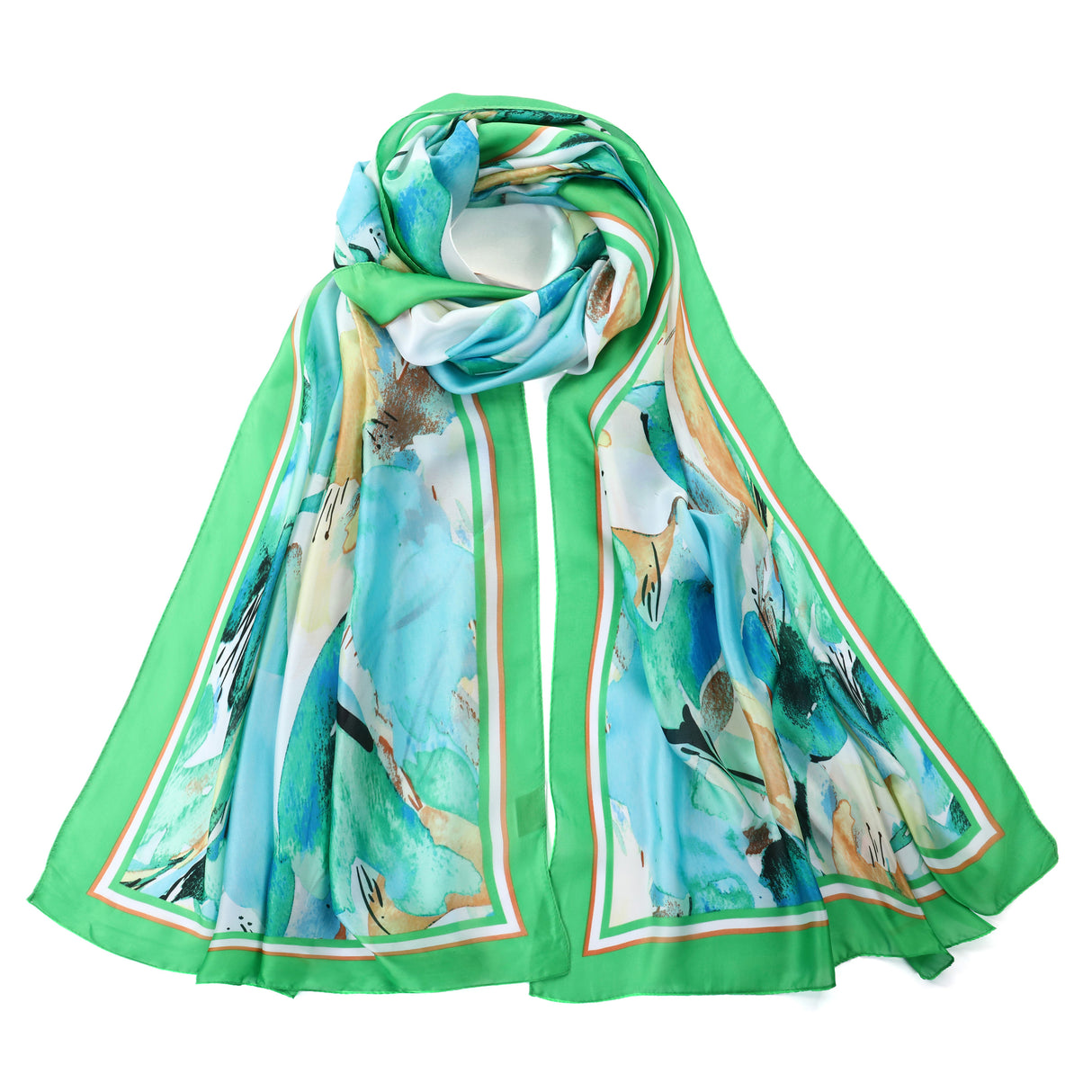 Watercolour Floral Silk  Blend Scarf - Green JYF13509PNK