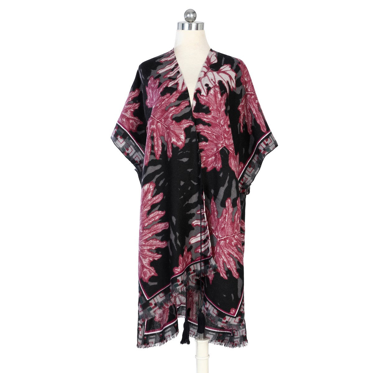 Pink Leaves Print Soft Touch Kimono YF22001BLK
