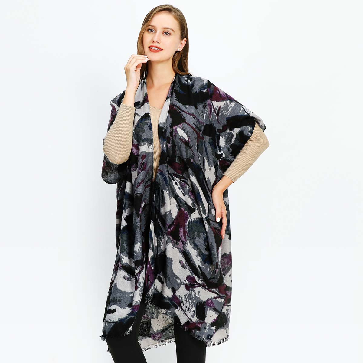 Black Swirl Pattern Soft Touch Kimono