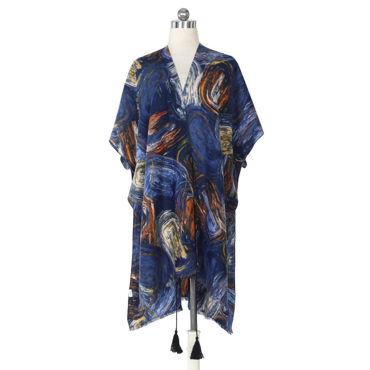 Blue Multicolour Swirl Pattern Soft Touch Kimono YF22003BLU