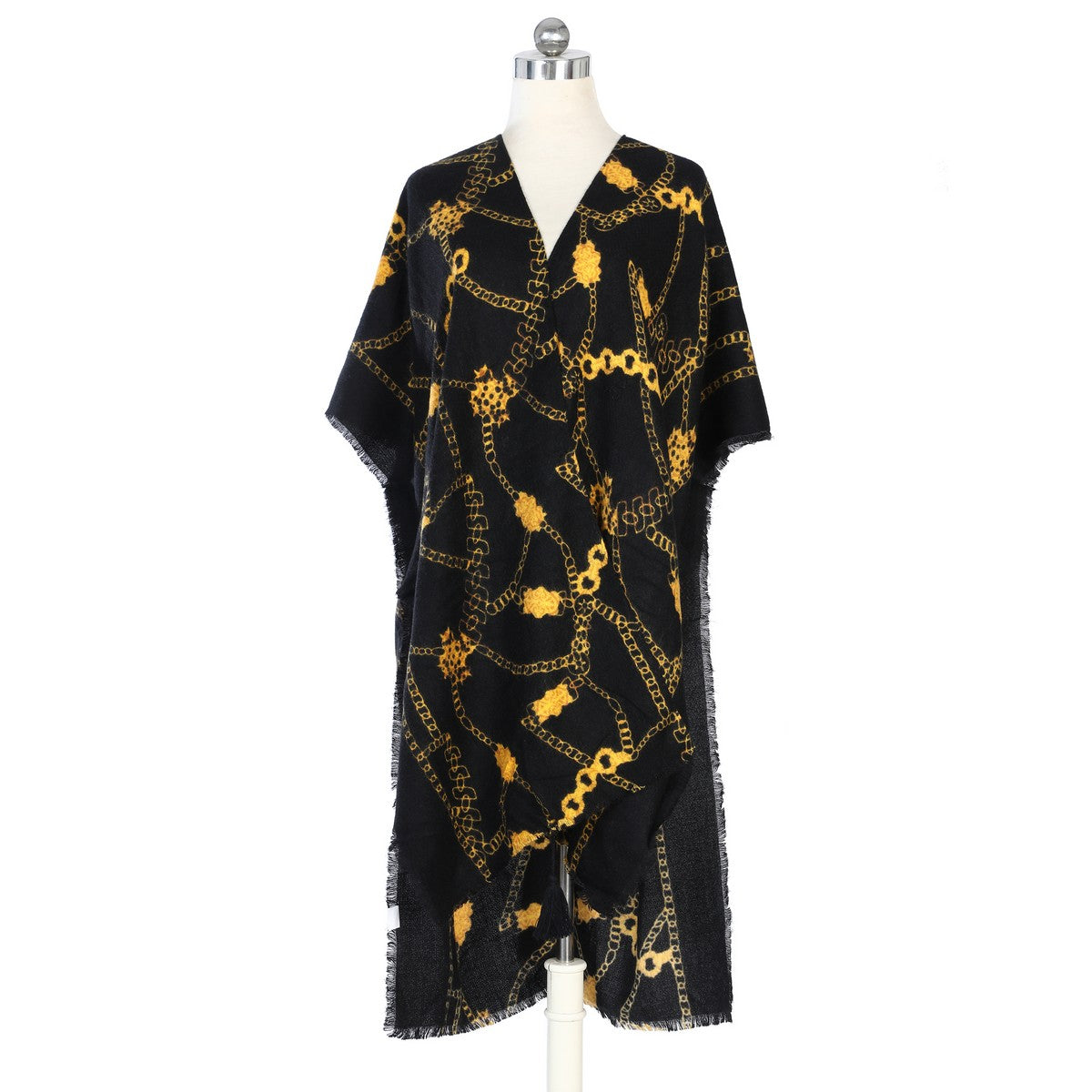 Black and Yellow Printed Soft Touch Kimono YF22010BLK