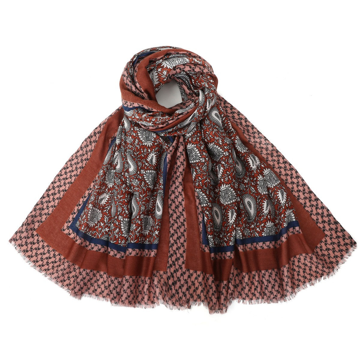 Paisley Pattern Scarf with Border - Red YF22501RED