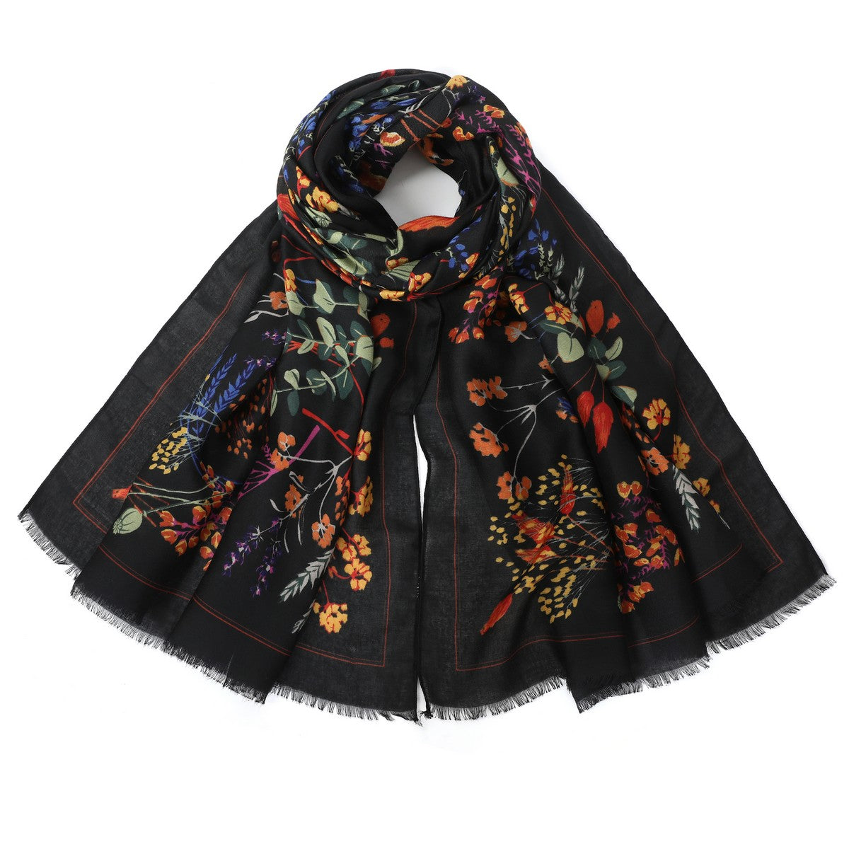 Botanical Floral Print Scarf - Black YF22502BLK