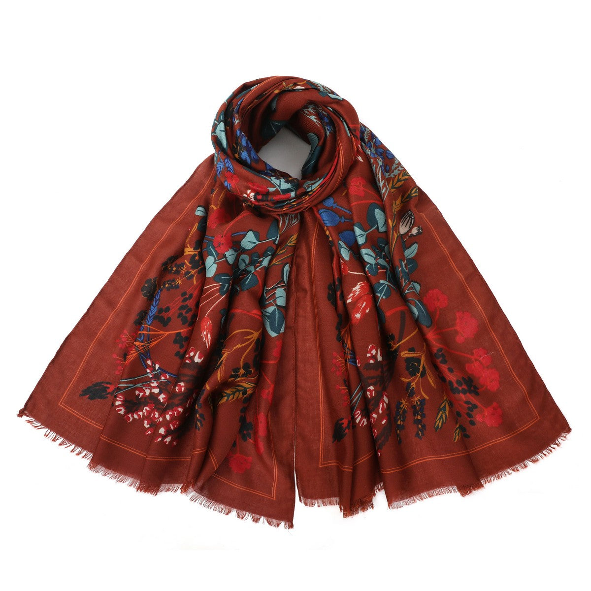 Botanical Floral Print Scarf - Orange YF22502ORG