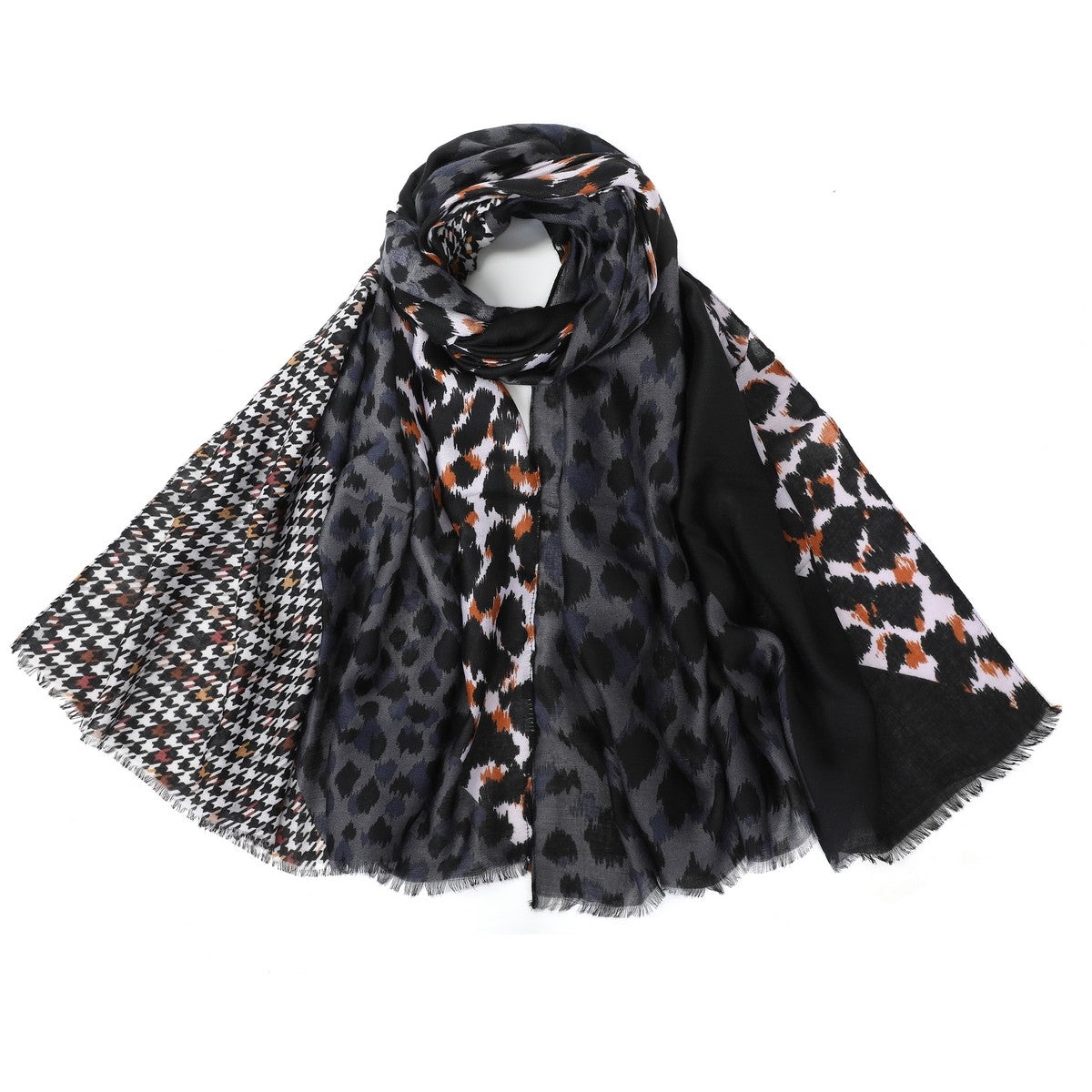 Black Leopard Print Pattern Scarf YF22508BLK