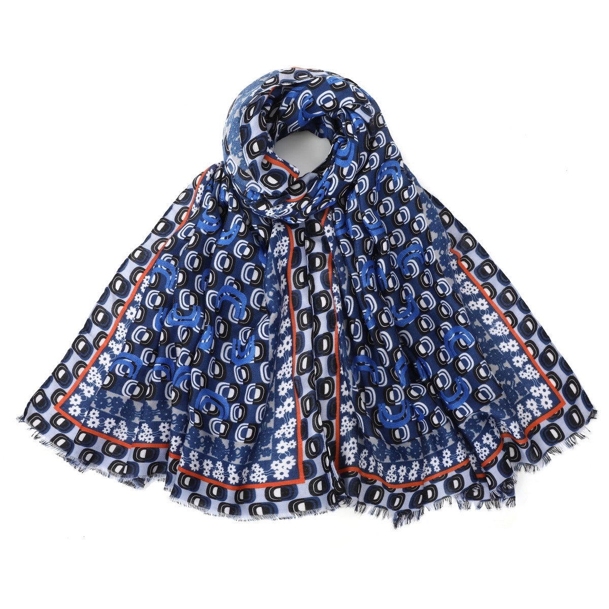 Blue Ogee Style Mixed Cotton Scarf YF22511BLU